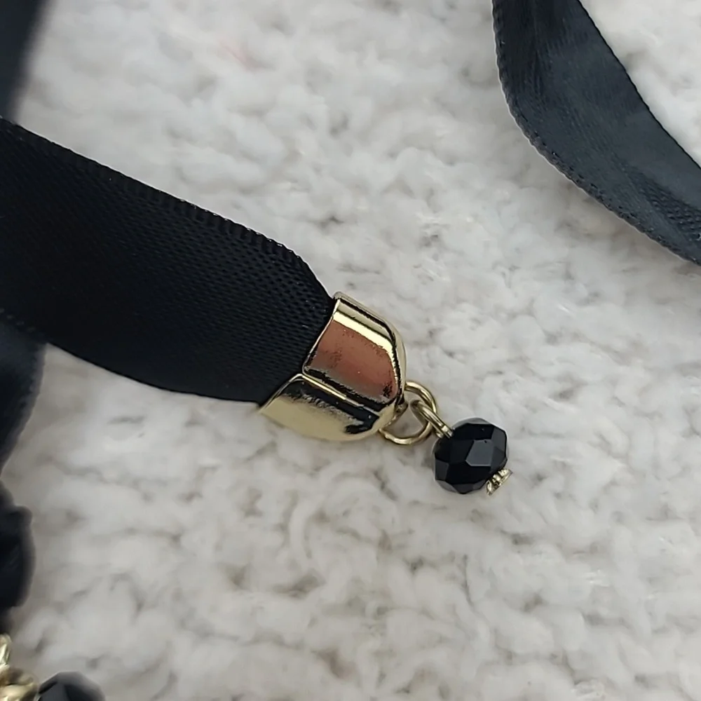 Ann Taylor Loft Elegant Black Beaded Multi Strand Layered Statement Bib Necklace